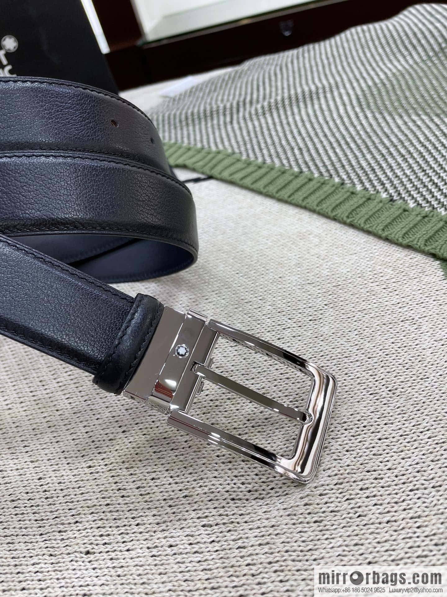 MONTBLANC's new black series pin buckle double-sided delicate first-layer cowhide belt