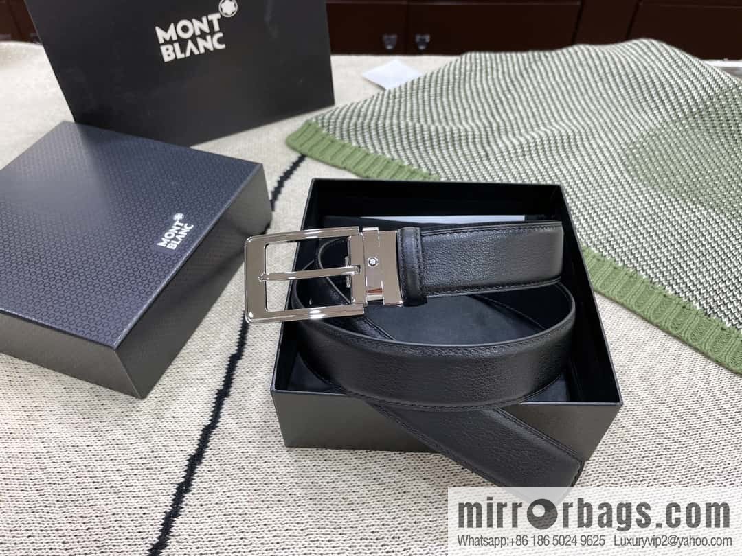 MONTBLANC's new black series pin buckle double-sided delicate first-layer cowhide belt