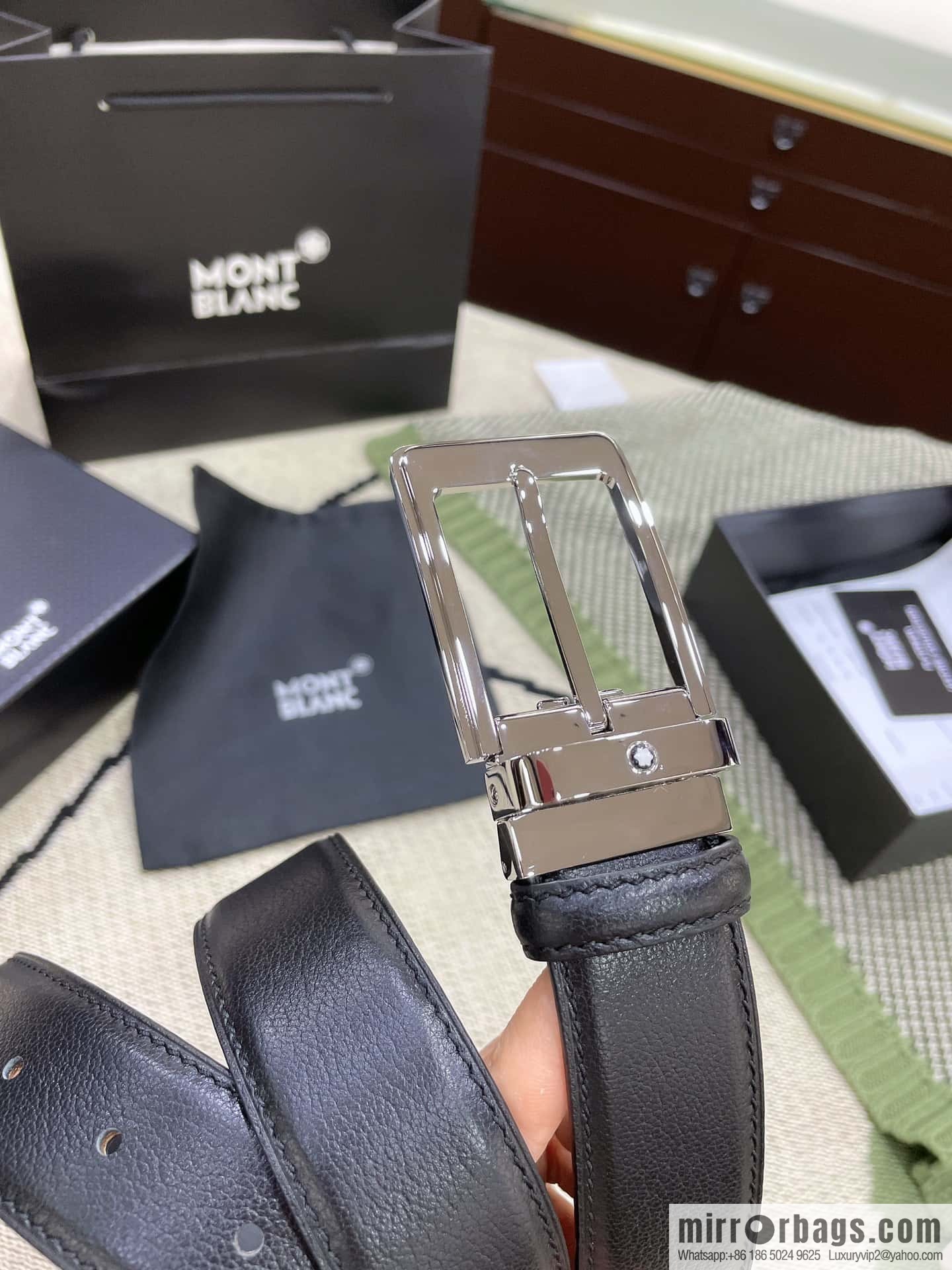 MONTBLANC's new black series pin buckle double-sided delicate first-layer cowhide belt