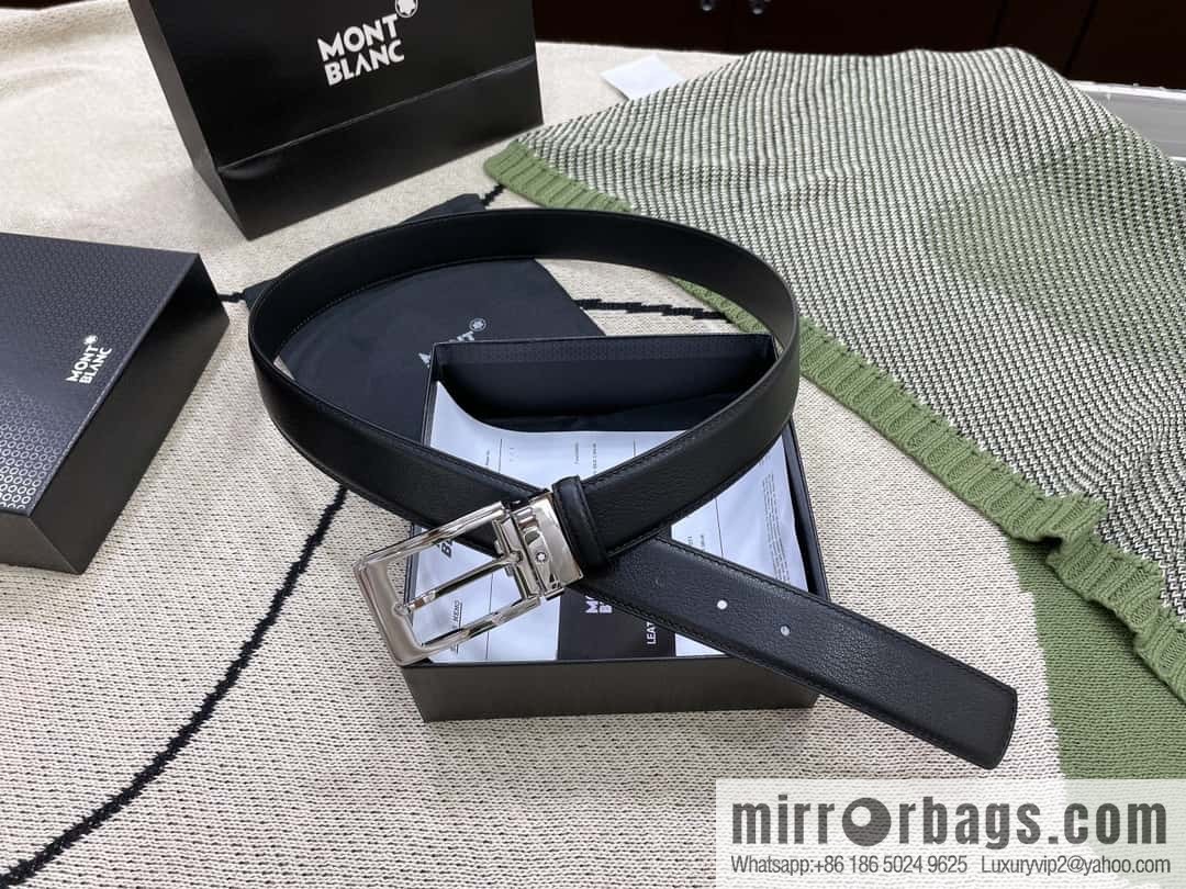 MONTBLANC's new black series pin buckle double-sided delicate first-layer cowhide belt