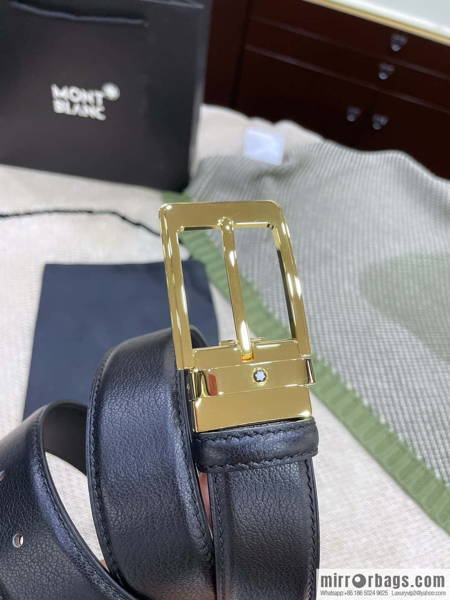 MONTBLANC's new black series pin buckle double-sided delicate first-layer cowhide belt