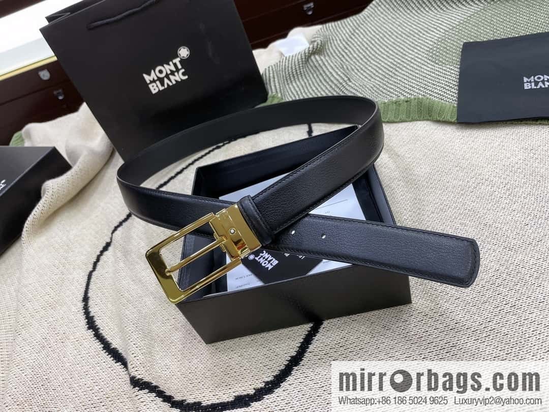 MONTBLANC's new black series pin buckle double-sided delicate first-layer cowhide belt