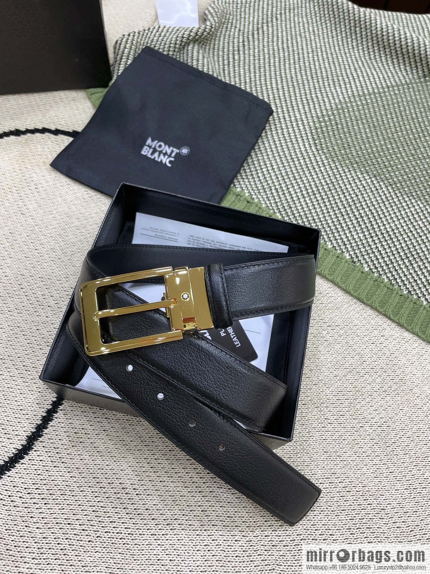 MONTBLANC's new black series pin buckle double-sided delicate first-layer cowhide belt