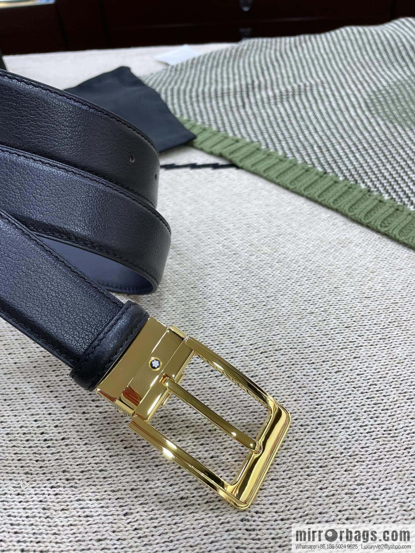 MONTBLANC's new black series pin buckle double-sided delicate first-layer cowhide belt