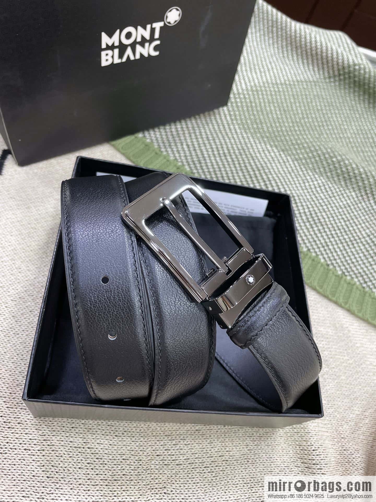 MONTBLANC's new black series pin buckle double-sided delicate first-layer cowhide belt