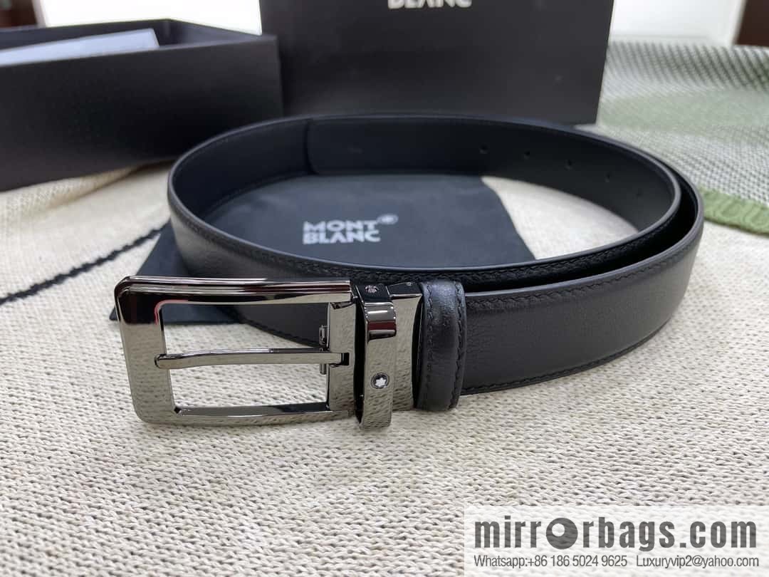 MONTBLANC's new black series pin buckle double-sided delicate first-layer cowhide belt