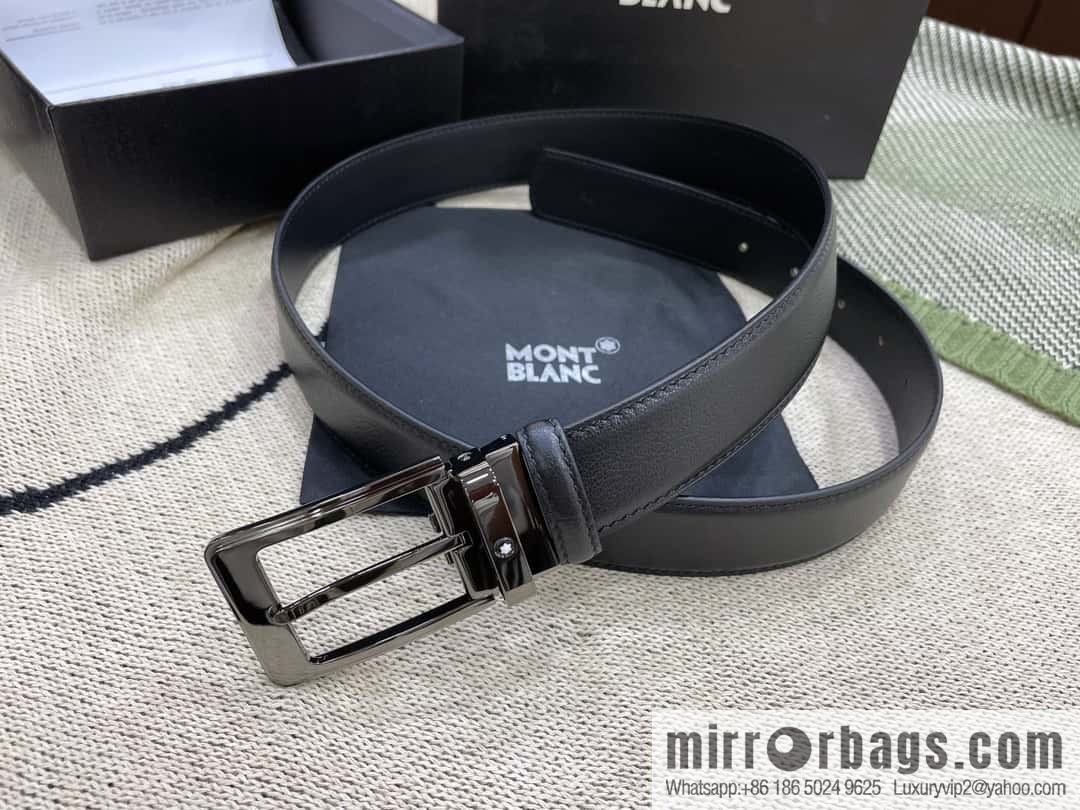 MONTBLANC's new black series pin buckle double-sided delicate first-layer cowhide belt