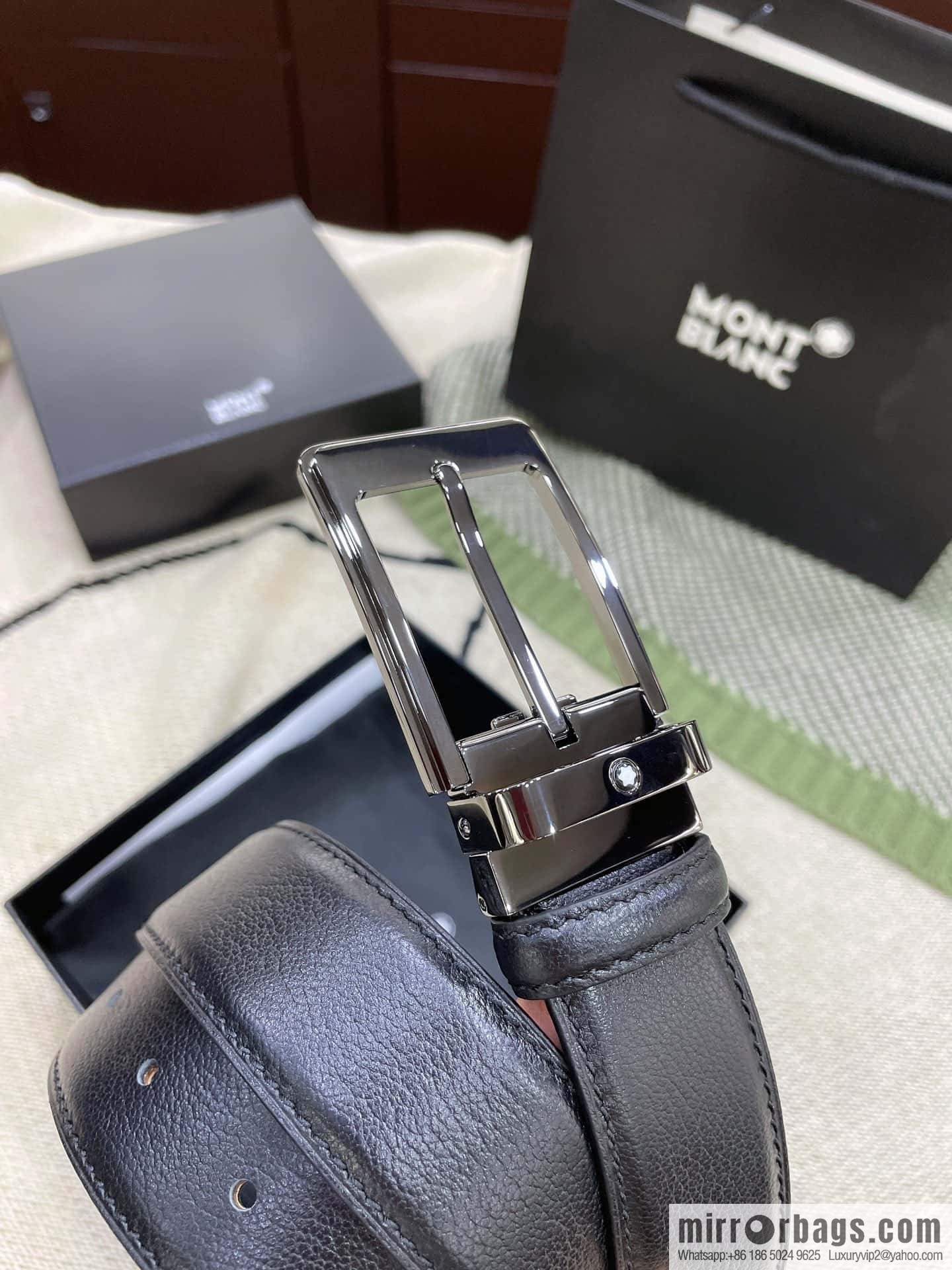 MONTBLANC's new black series pin buckle double-sided delicate first-layer cowhide belt
