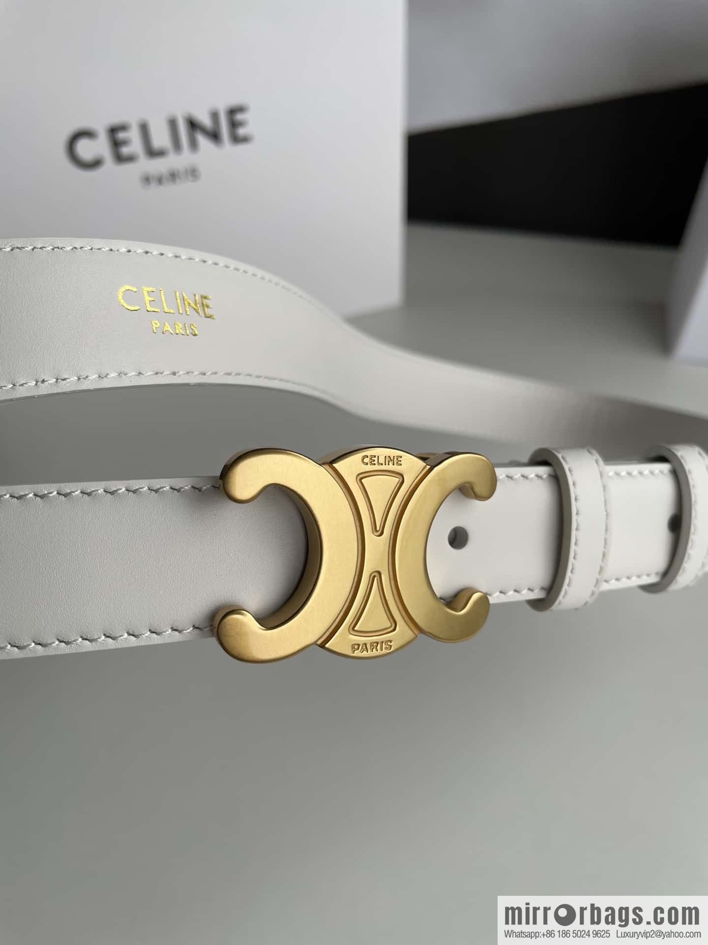 CELINE Arc de Triomphe logo gold buckle trendy belt 2.5cm