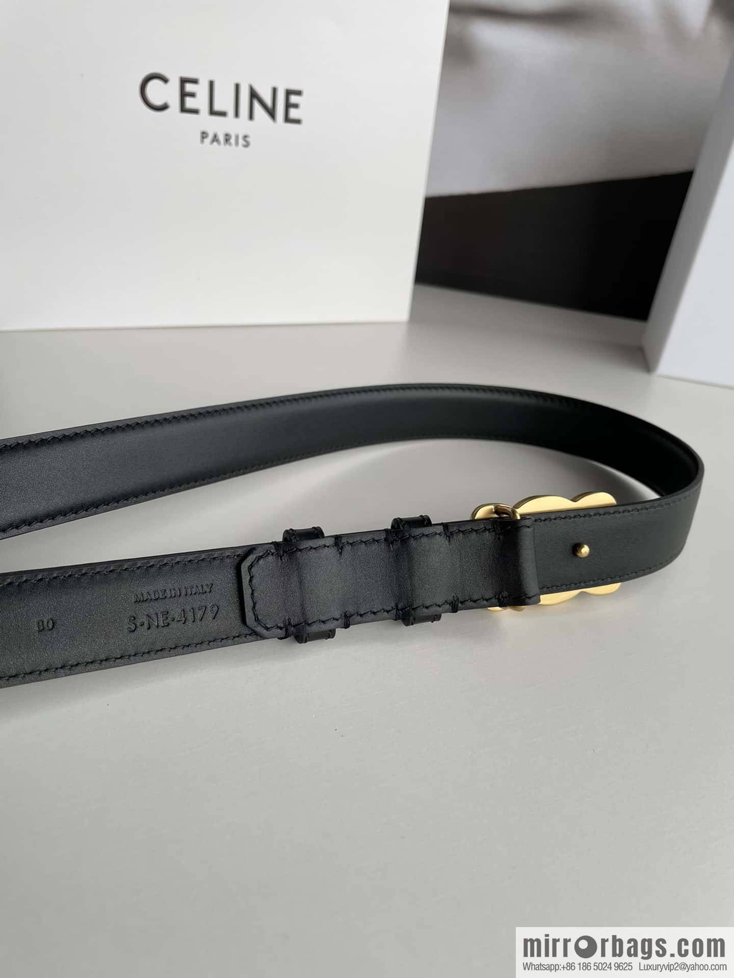 CELINE Arc de Triomphe logo gold buckle trendy belt 2.5cm