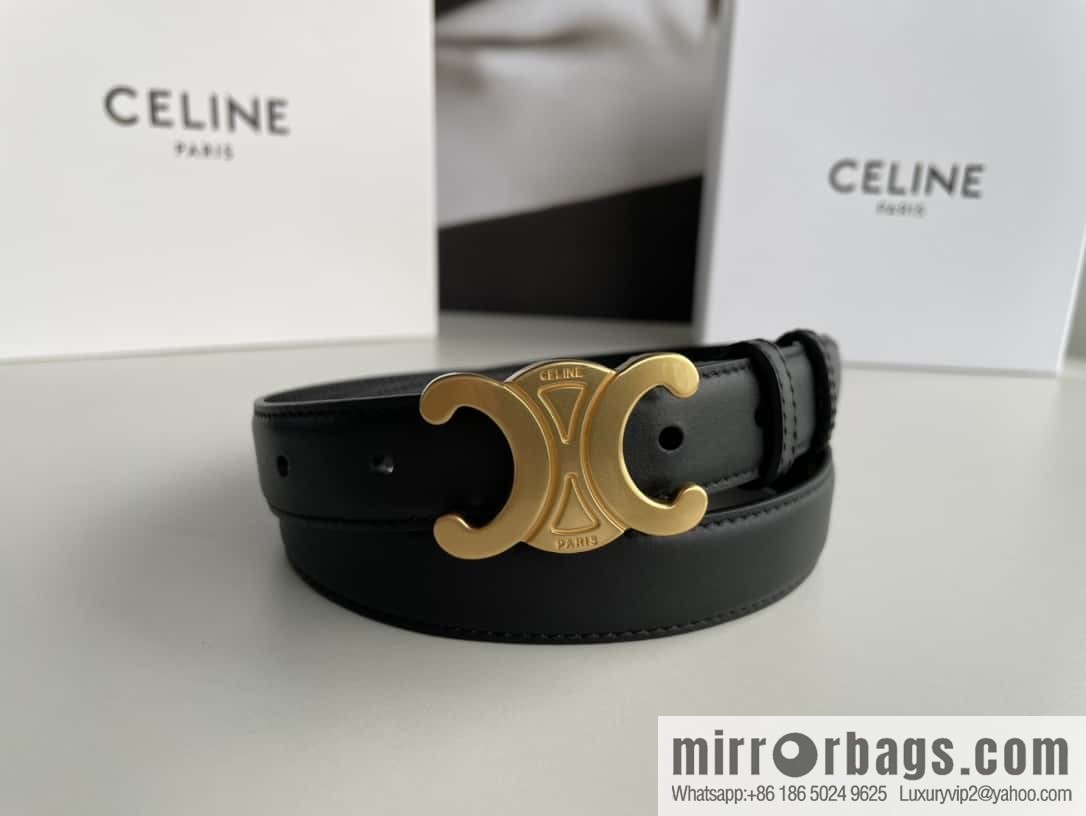 CELINE Arc de Triomphe logo gold buckle trendy belt 2.5cm