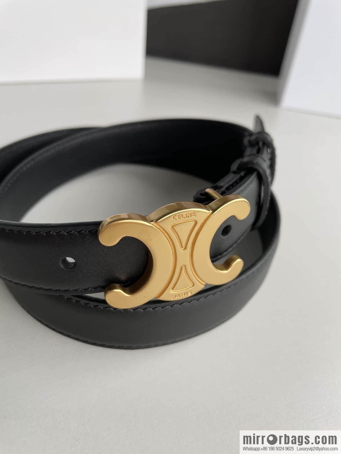 CELINE Arc de Triomphe logo gold buckle trendy belt 2.5cm