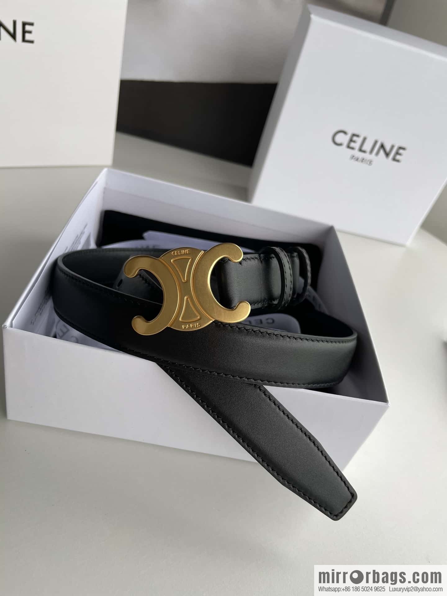 CELINE Arc de Triomphe logo gold buckle trendy belt 2.5cm