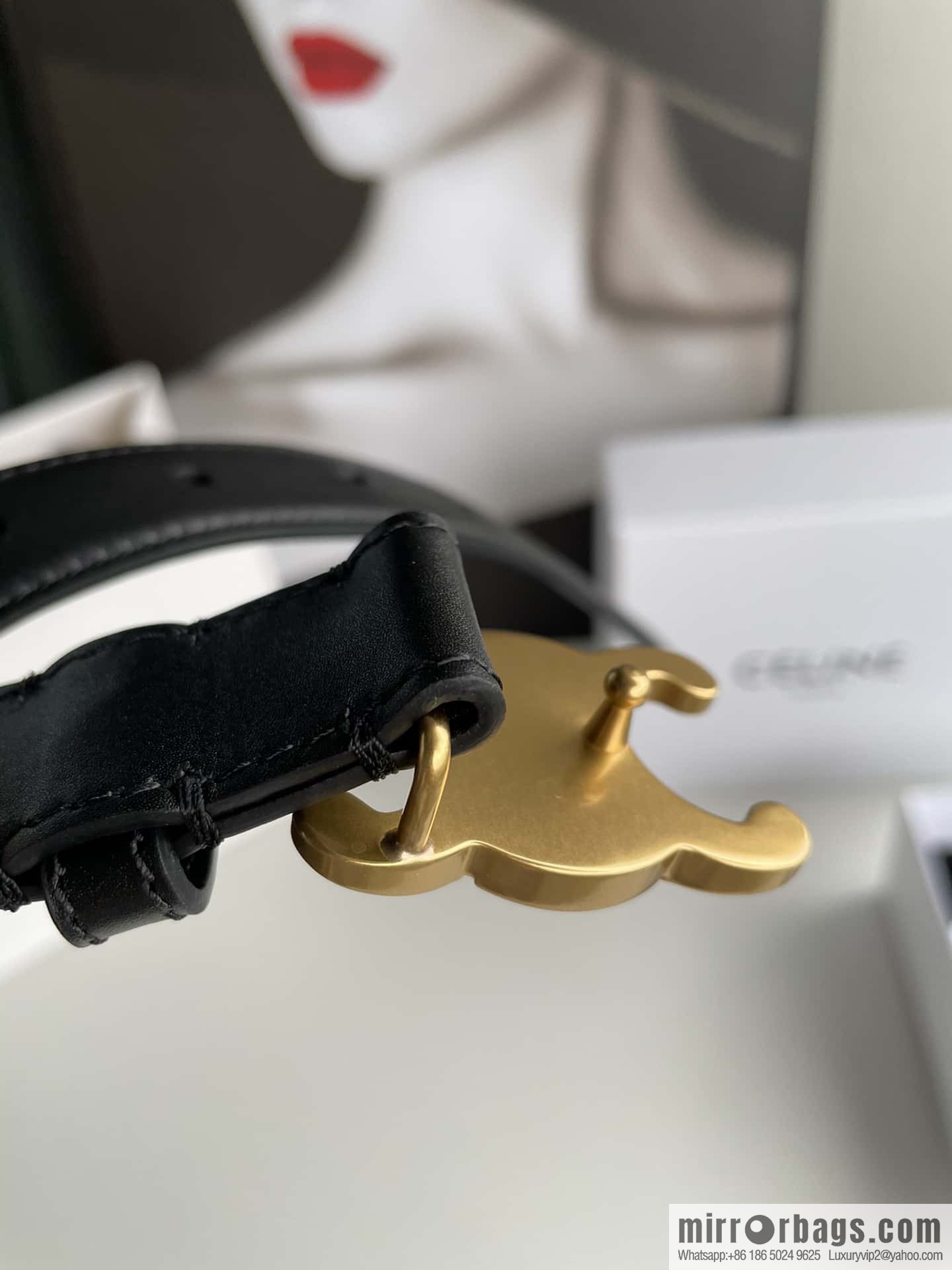 CELINE Arc de Triomphe logo gold buckle trendy belt 2.5cm