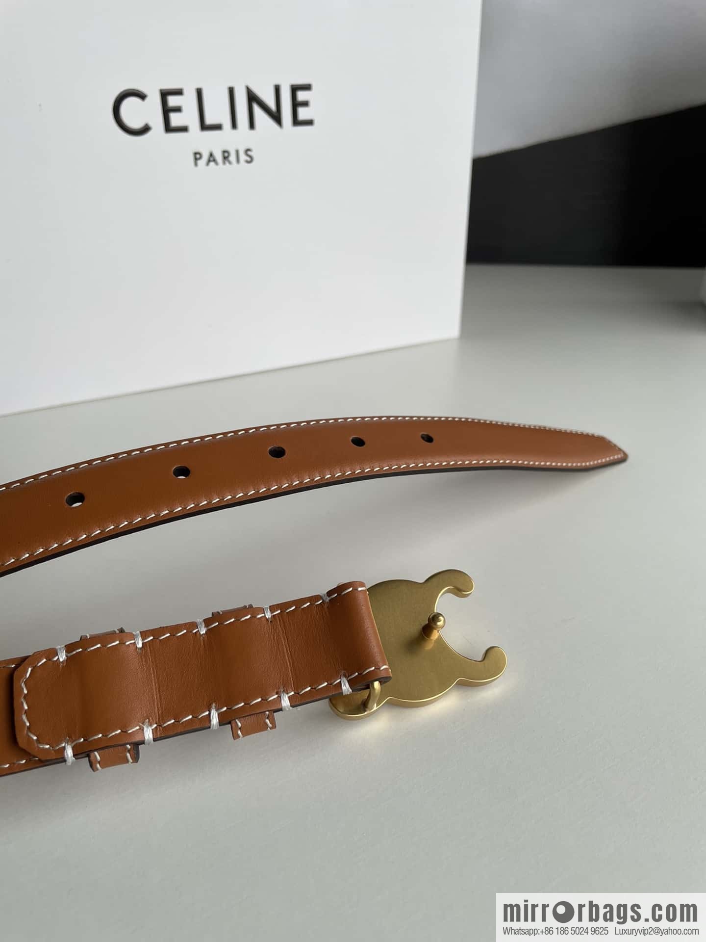 CELINE Arc de Triomphe logo gold buckle trendy belt 2.5cm