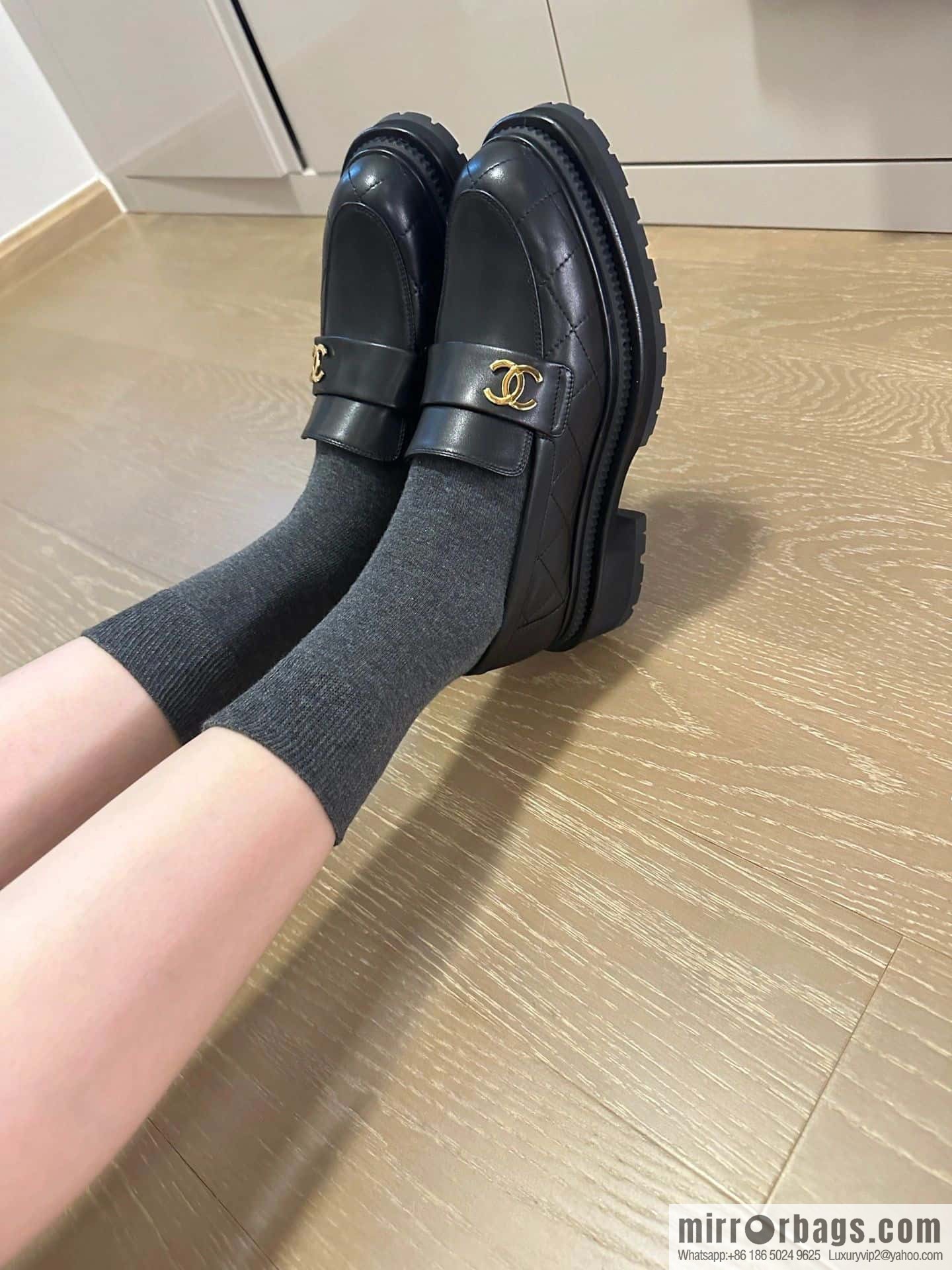 CHANEL Small Fragrant Rhombus Small Gold Button Platform Loafers