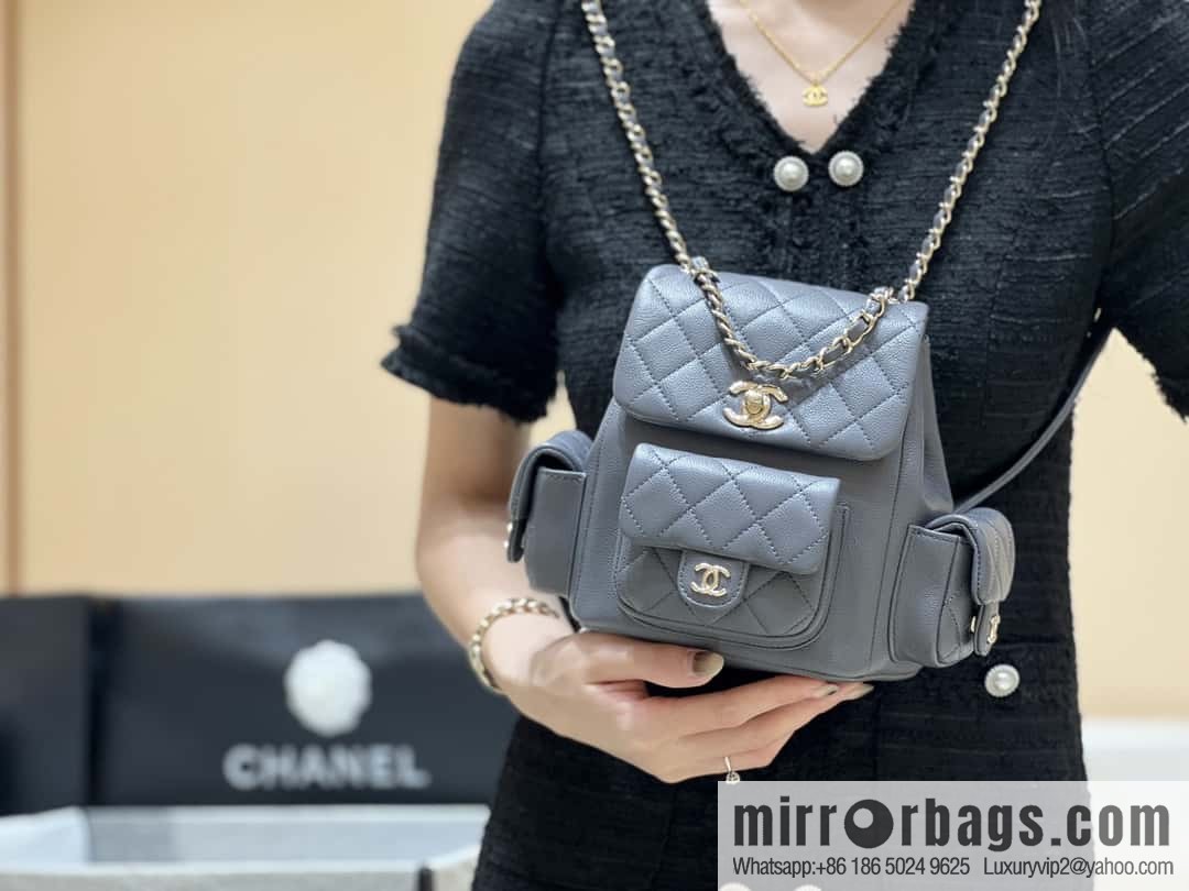 CHANEL 23K autumn and winter series duma tank double backpack AS4399 gray