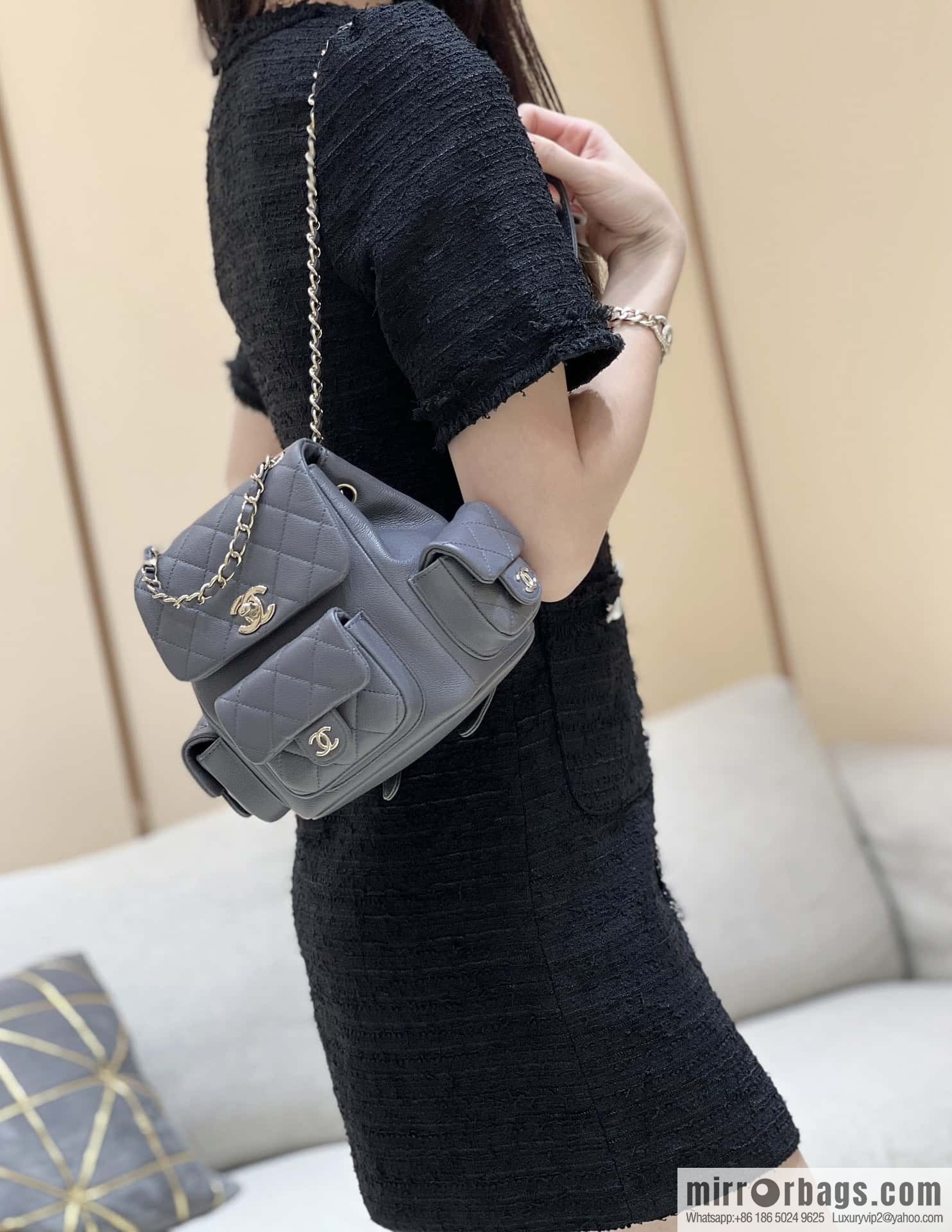 CHANEL 23K autumn and winter series duma tank double backpack AS4399 gray