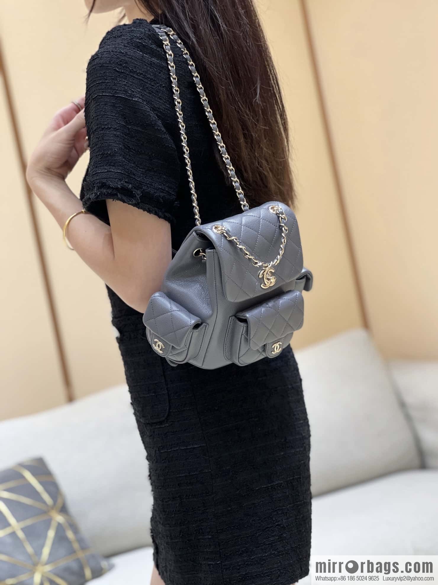 CHANEL 23K autumn and winter series duma tank double backpack AS4399 gray