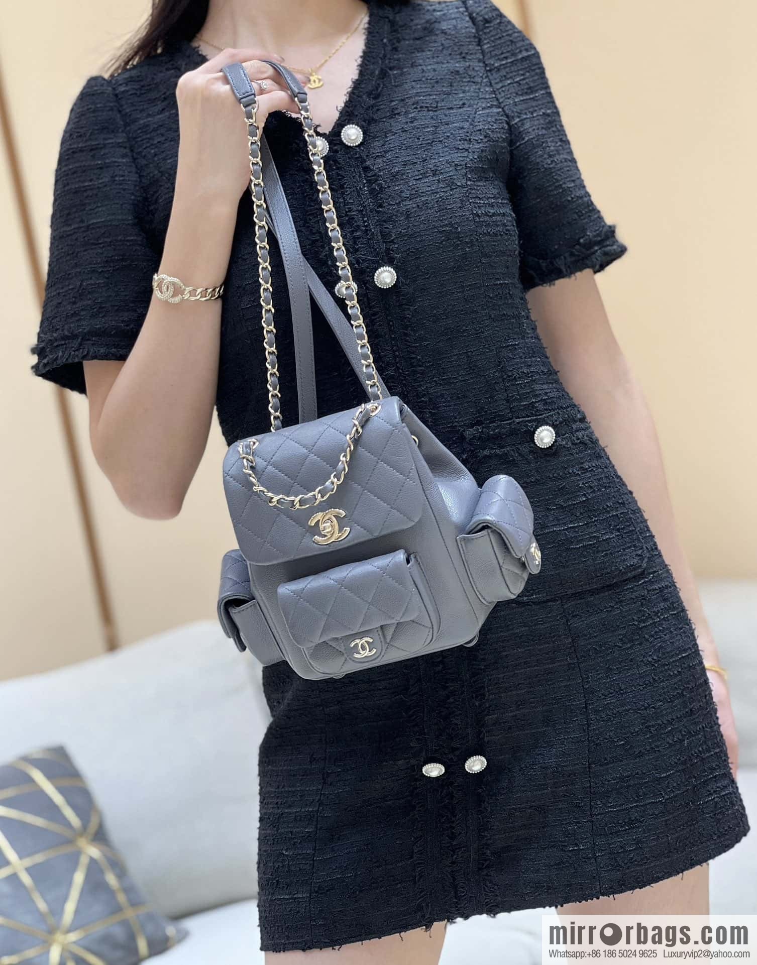 CHANEL 23K autumn and winter series duma tank double backpack AS4399 gray