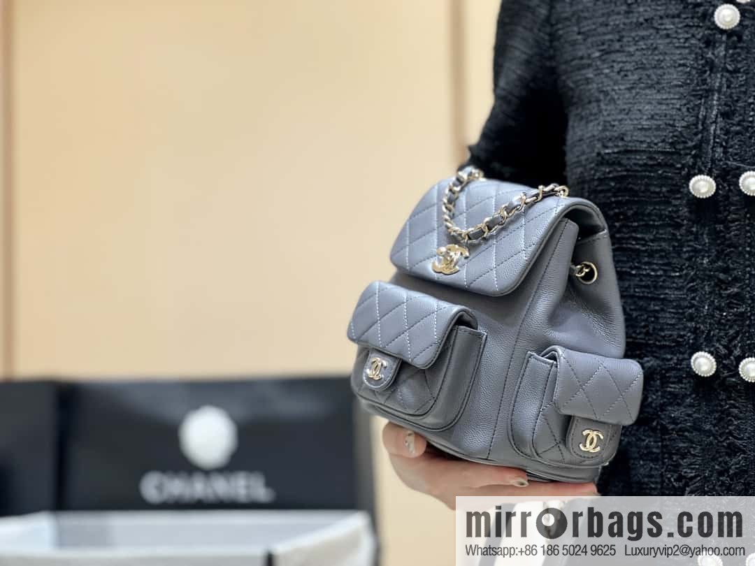 CHANEL 23K autumn and winter series duma tank double backpack AS4399 gray