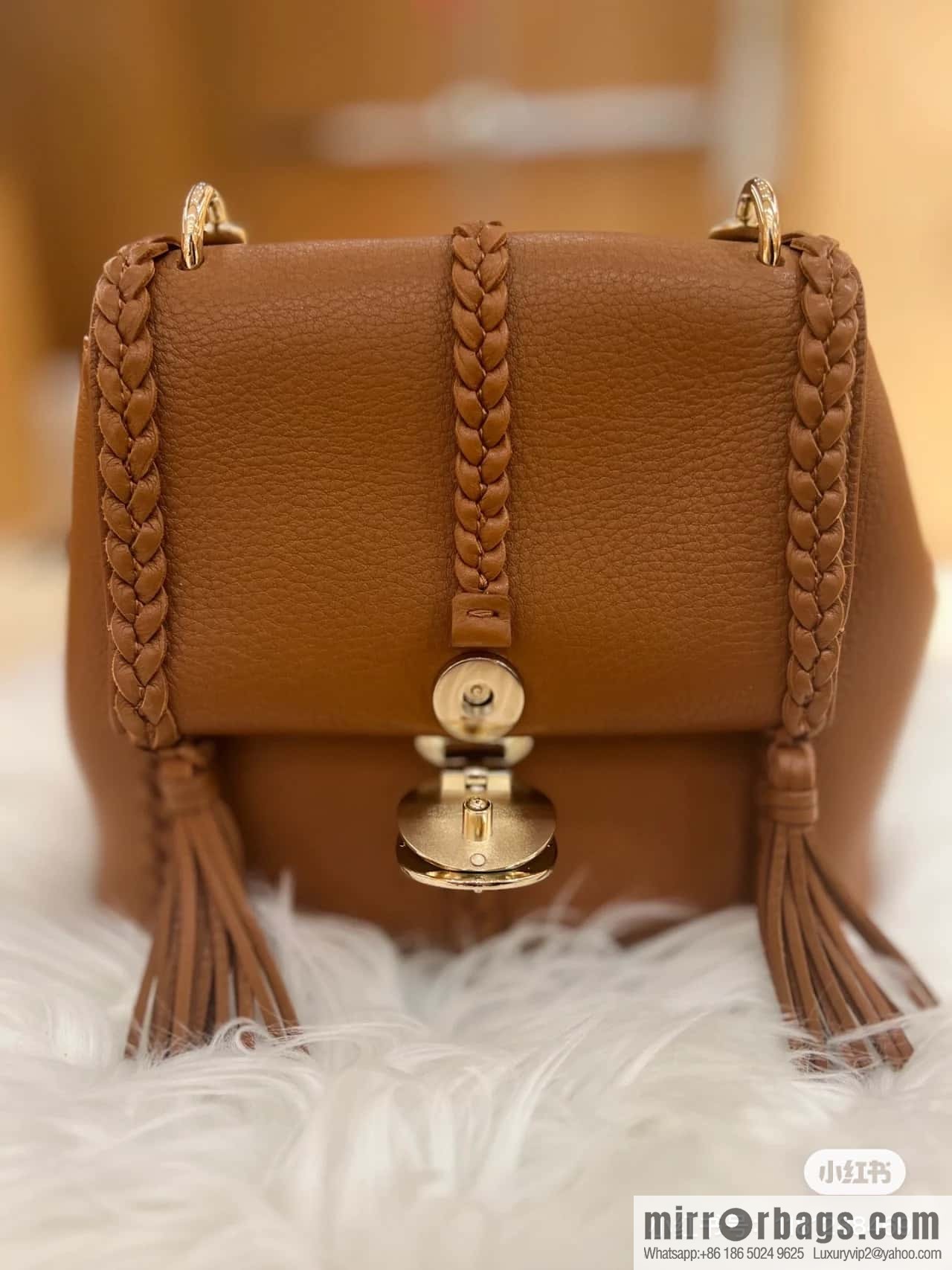 Chloe Penelope Gold Coin Bag, Medium Dropped Leather, Brown 25CM