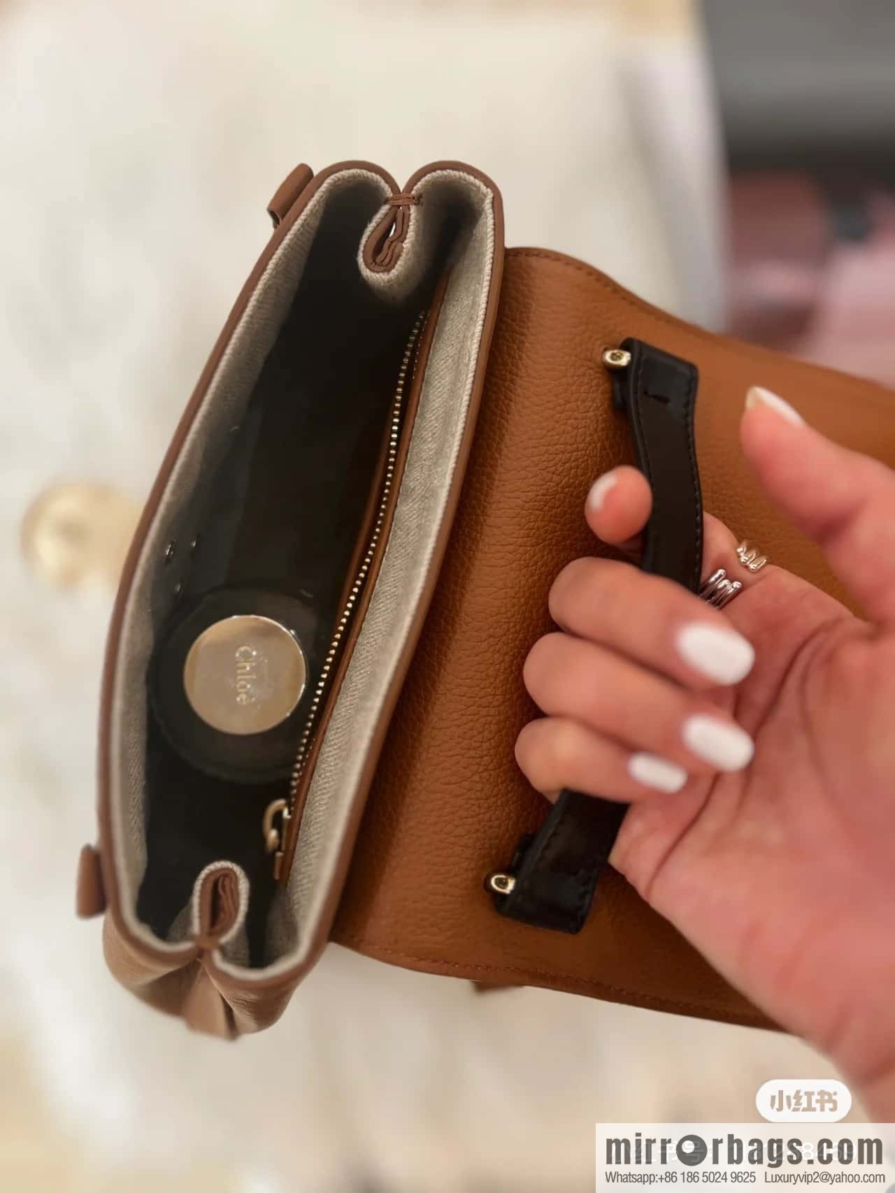 Chloe Penelope Gold Coin Bag, Medium Dropped Leather, Brown 25CM