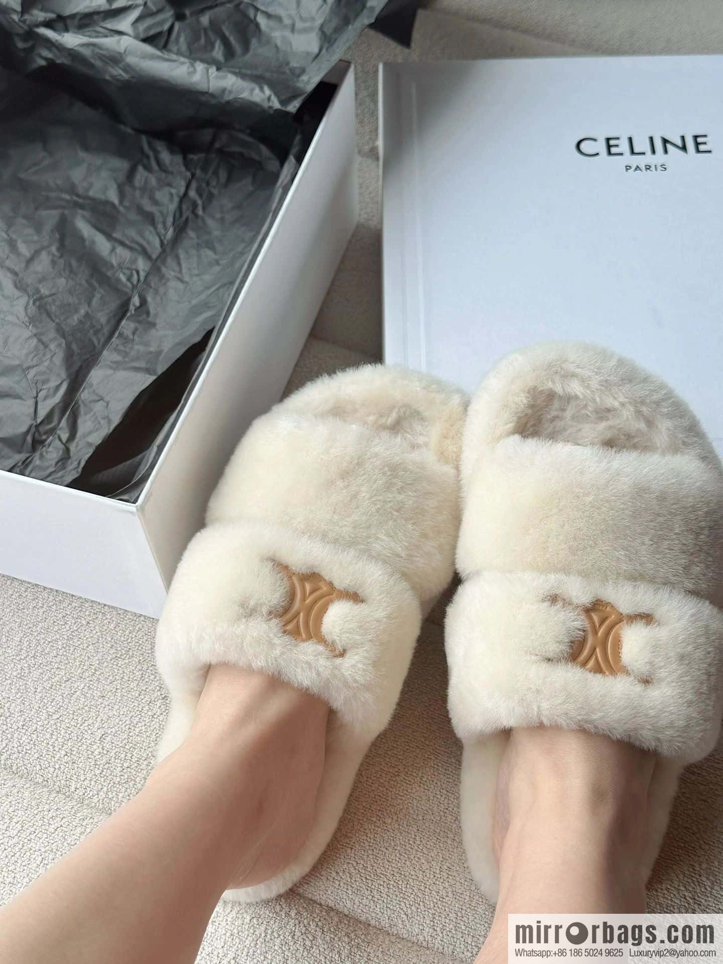 CELINE Autumn and winter Arc de Triomphe Mao Mao slippers