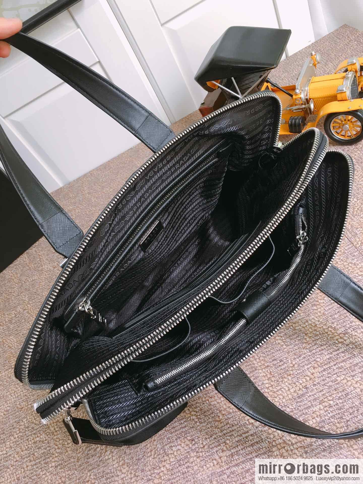 PRADA imported cross pattern leather briefcase