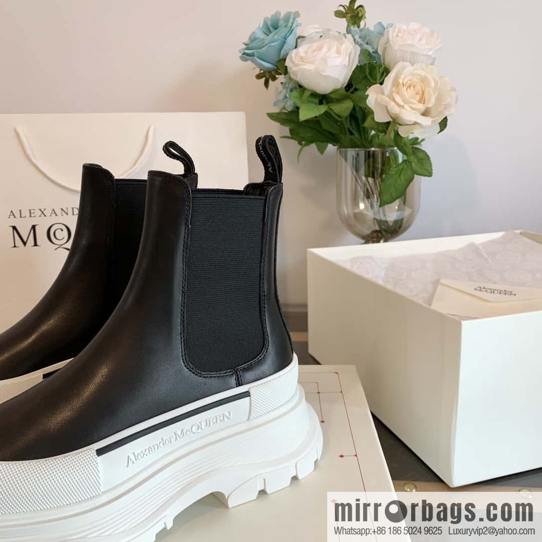 Alexander McQueen, platform black and white Chelsea booties