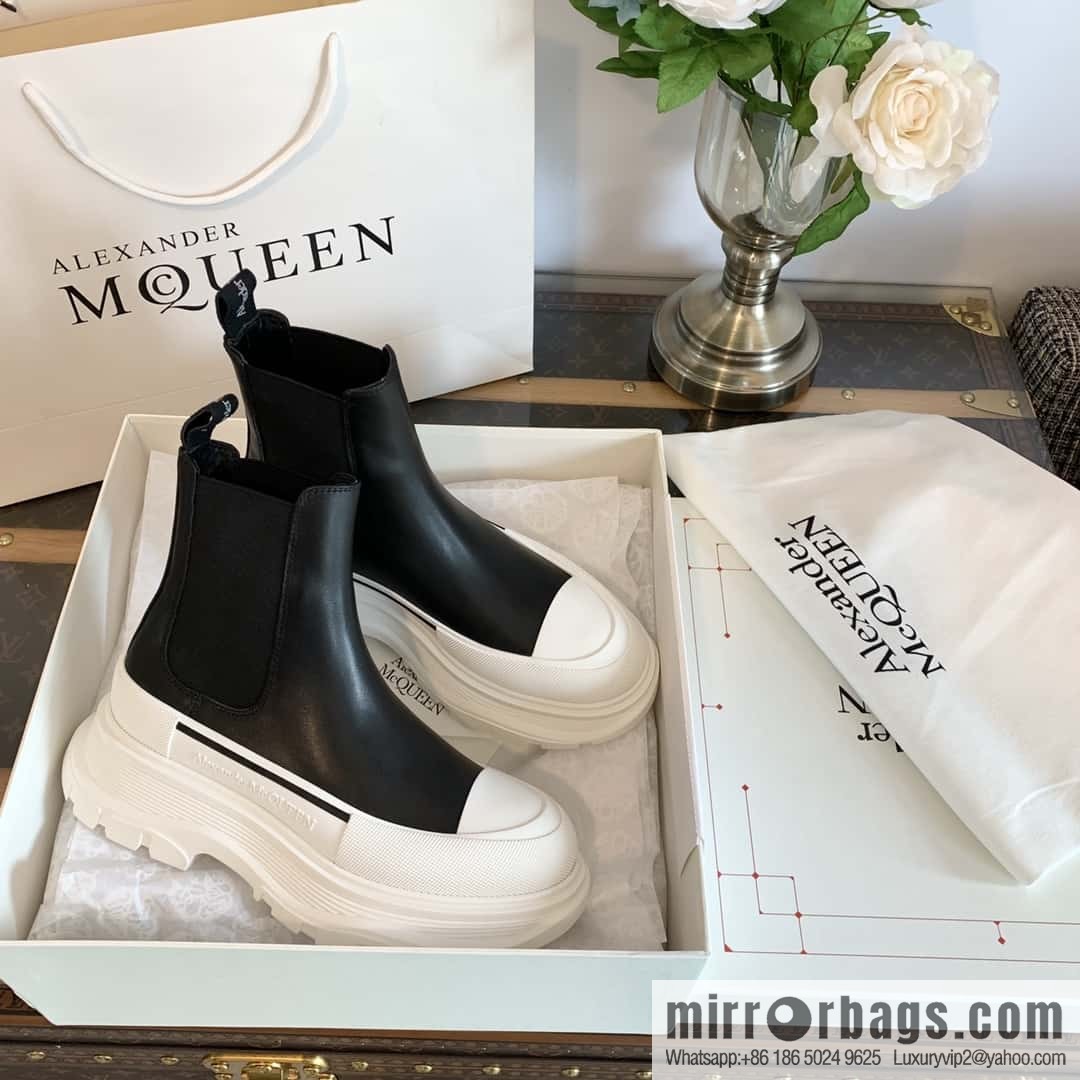 Alexander McQueen, platform black and white Chelsea booties