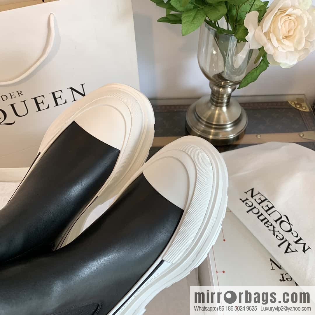 Alexander McQueen, platform black and white Chelsea booties