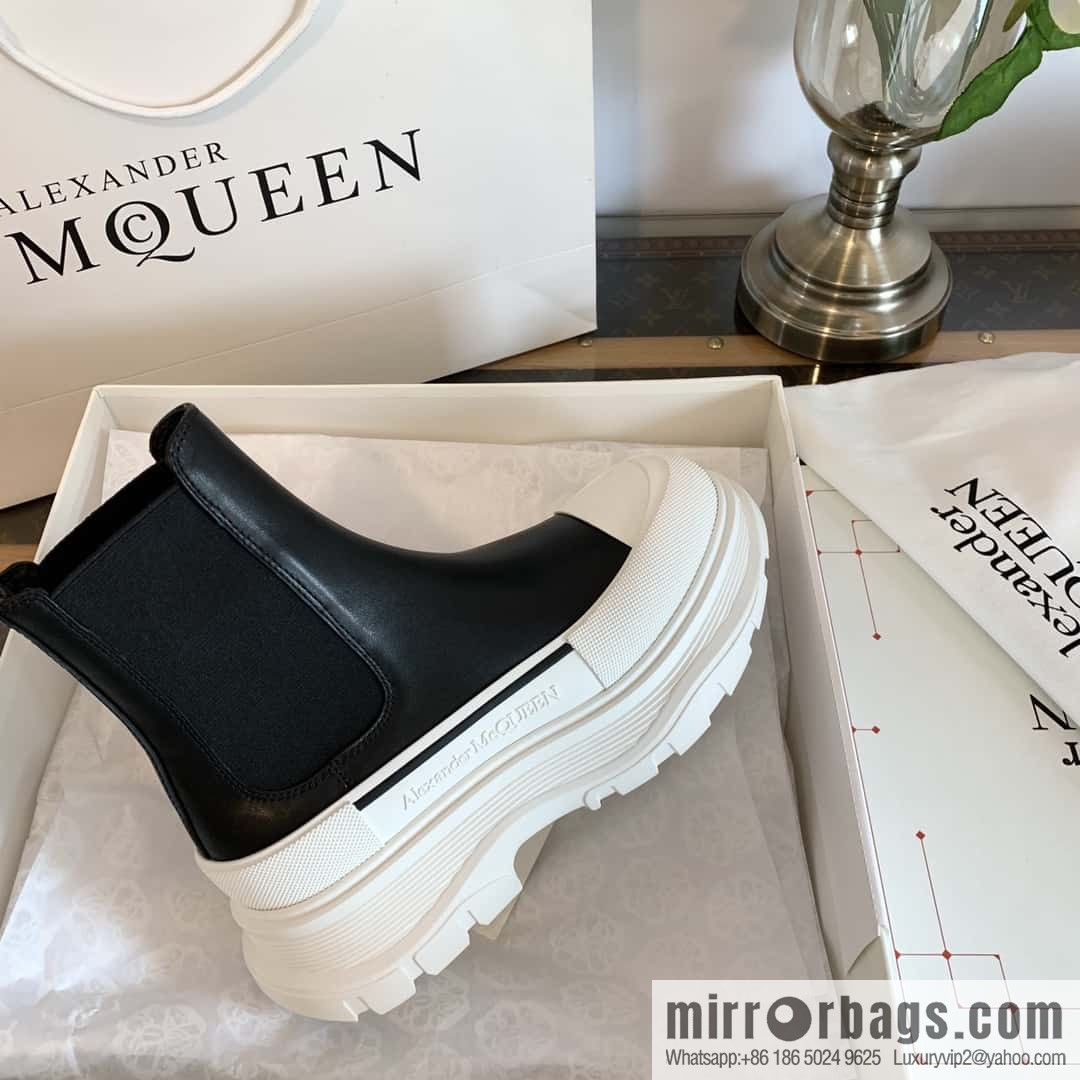 Alexander McQueen, platform black and white Chelsea booties