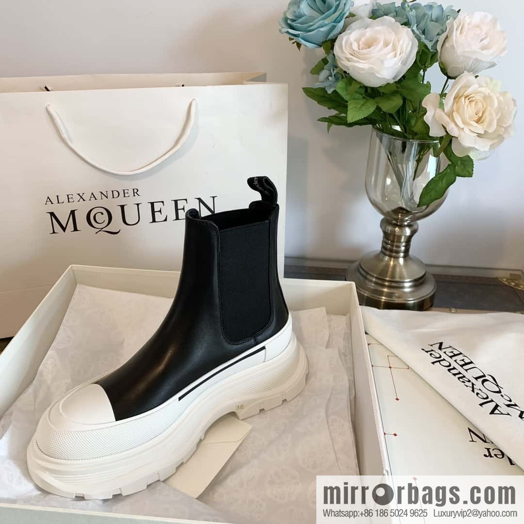 Alexander McQueen, platform black and white Chelsea booties
