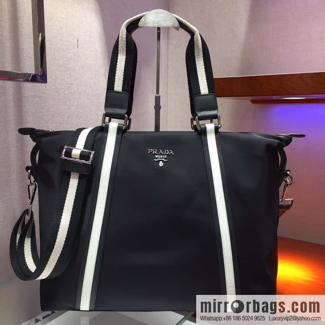 PRADA imported parachute fabric + imported leather tote bag 2096 black