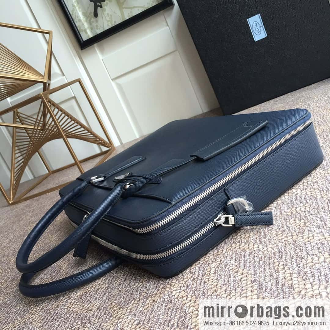 PRADA imported cross pattern leather briefcase 0366B blue