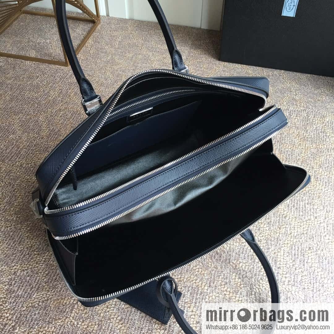 PRADA imported cross pattern leather briefcase 0366B blue
