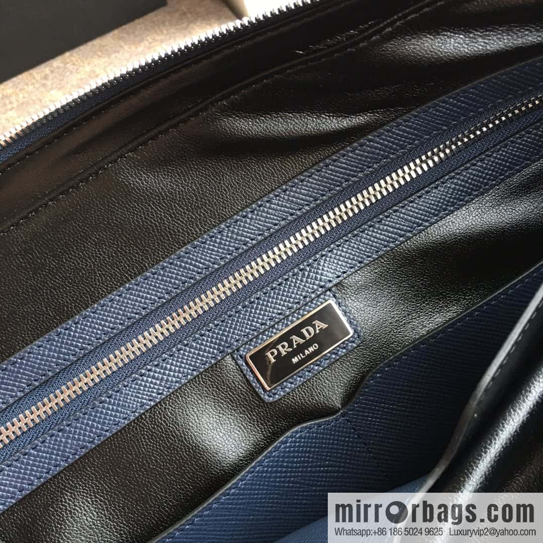 PRADA imported cross pattern leather briefcase 0366B blue