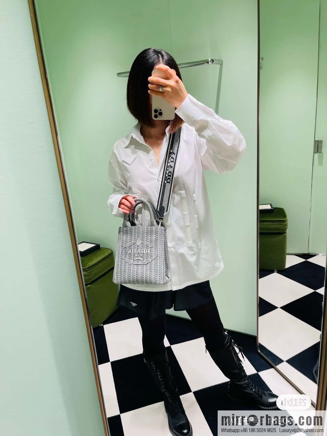 Prada embroidery tote bag 1BA343