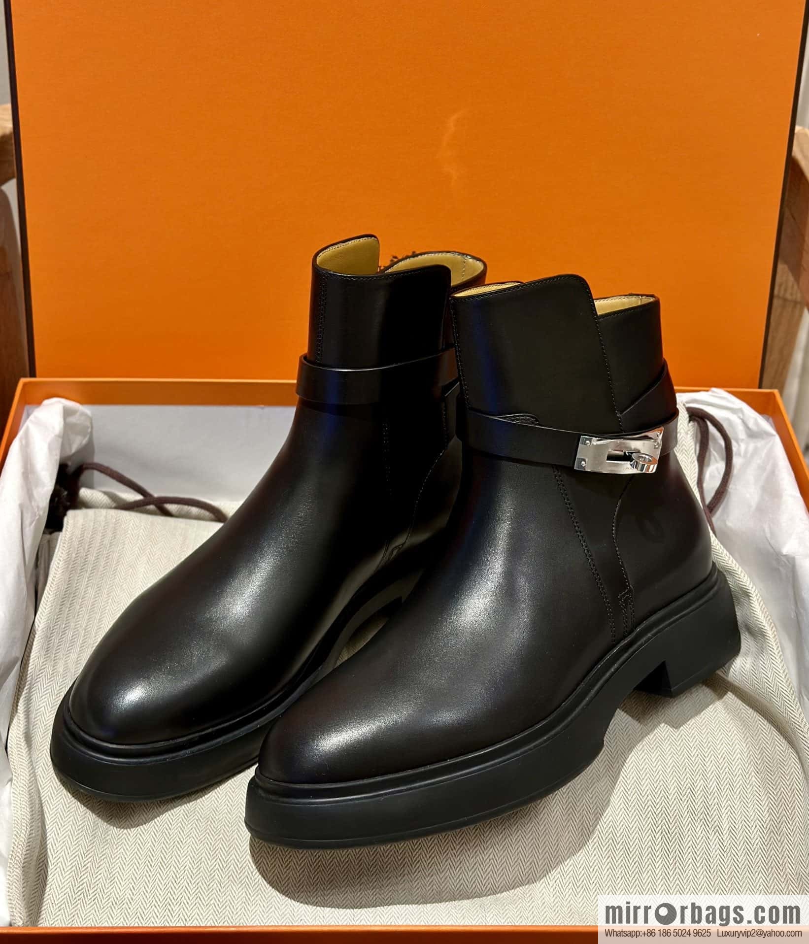 New version of Hermès Kelly platform boots, black