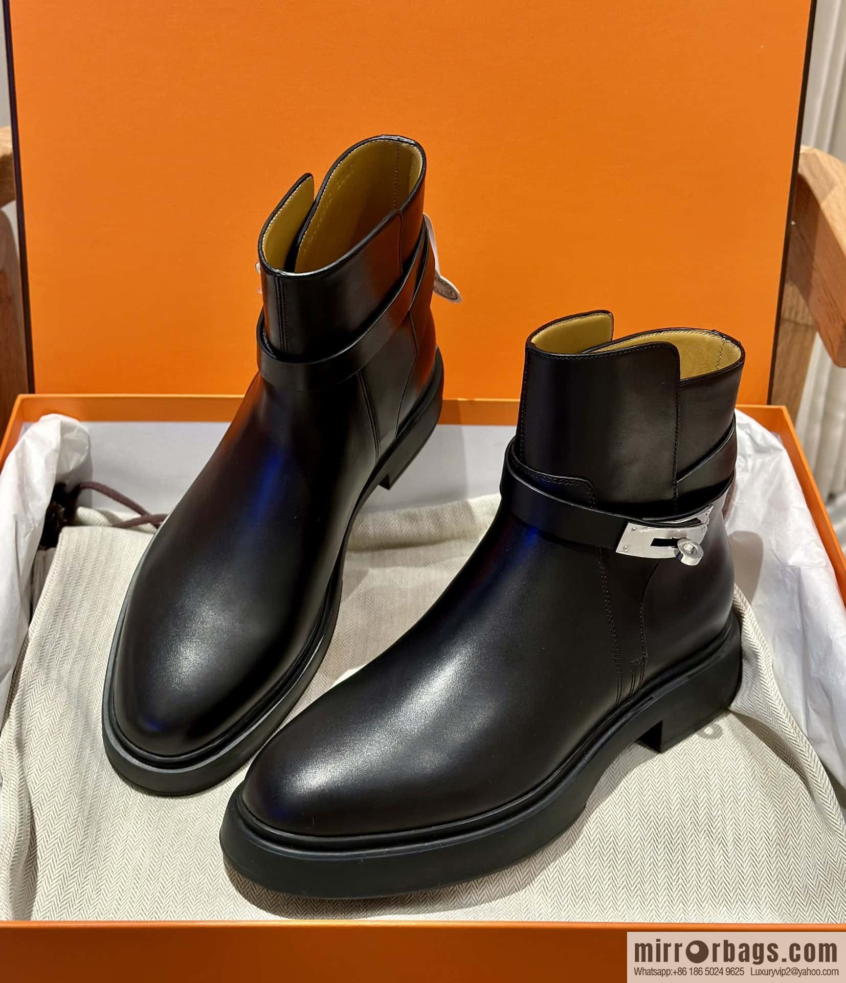 New version of Hermès Kelly platform boots, black