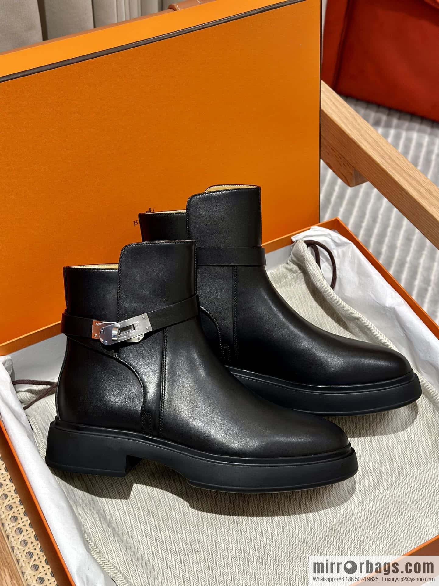 New version of Hermès Kelly platform boots, black