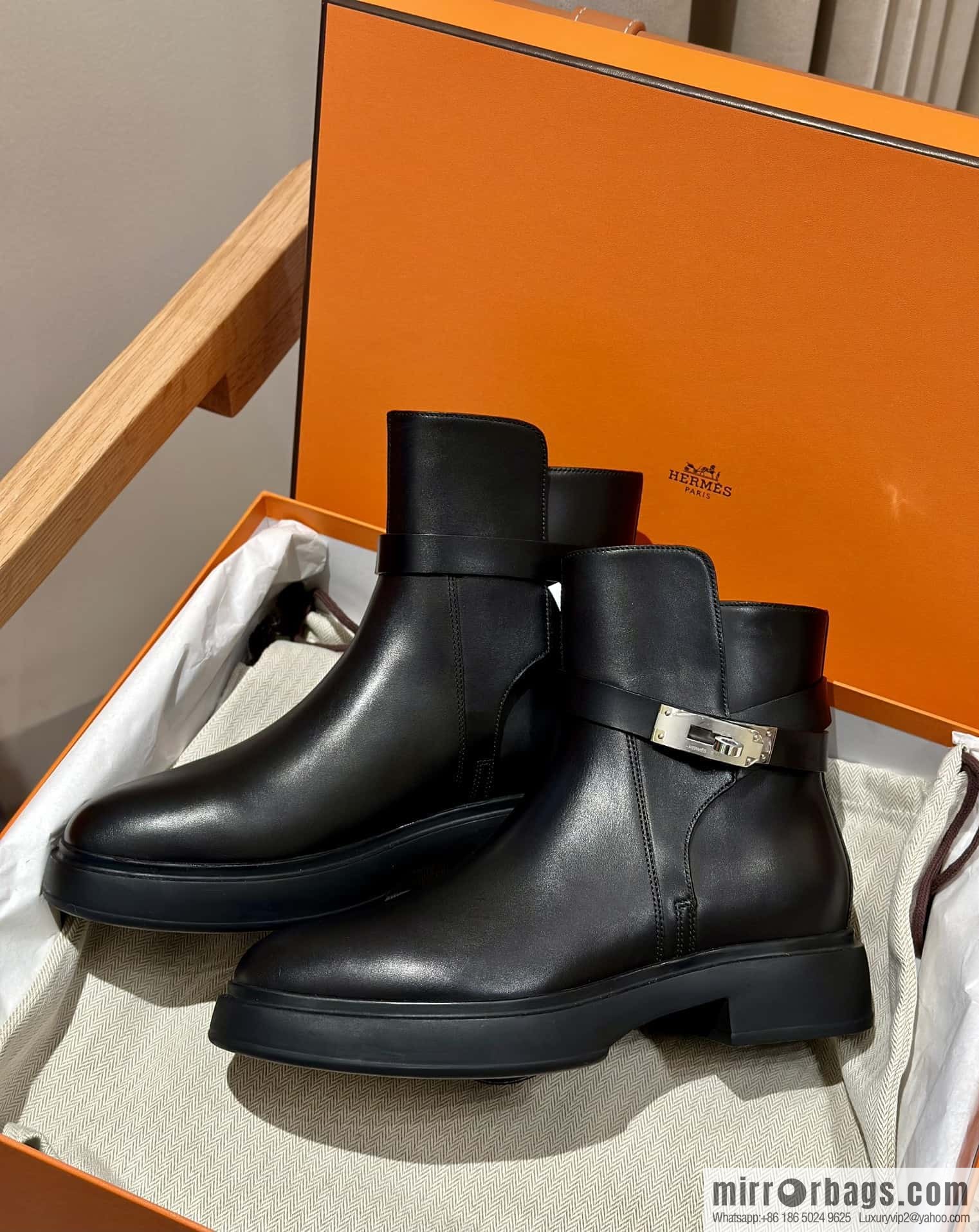 New version of Hermès Kelly platform boots, black