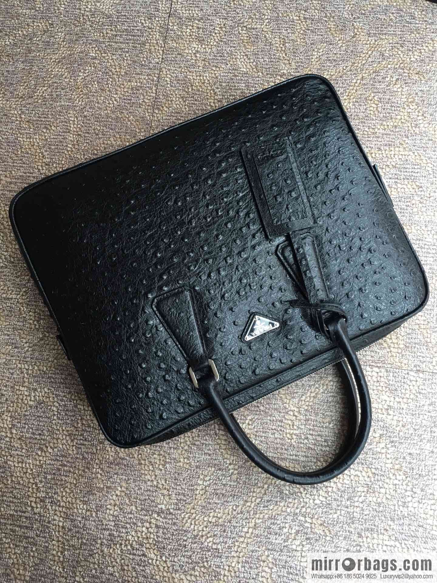 PRADA imported leather ostrich pattern briefcase 2VE368 black