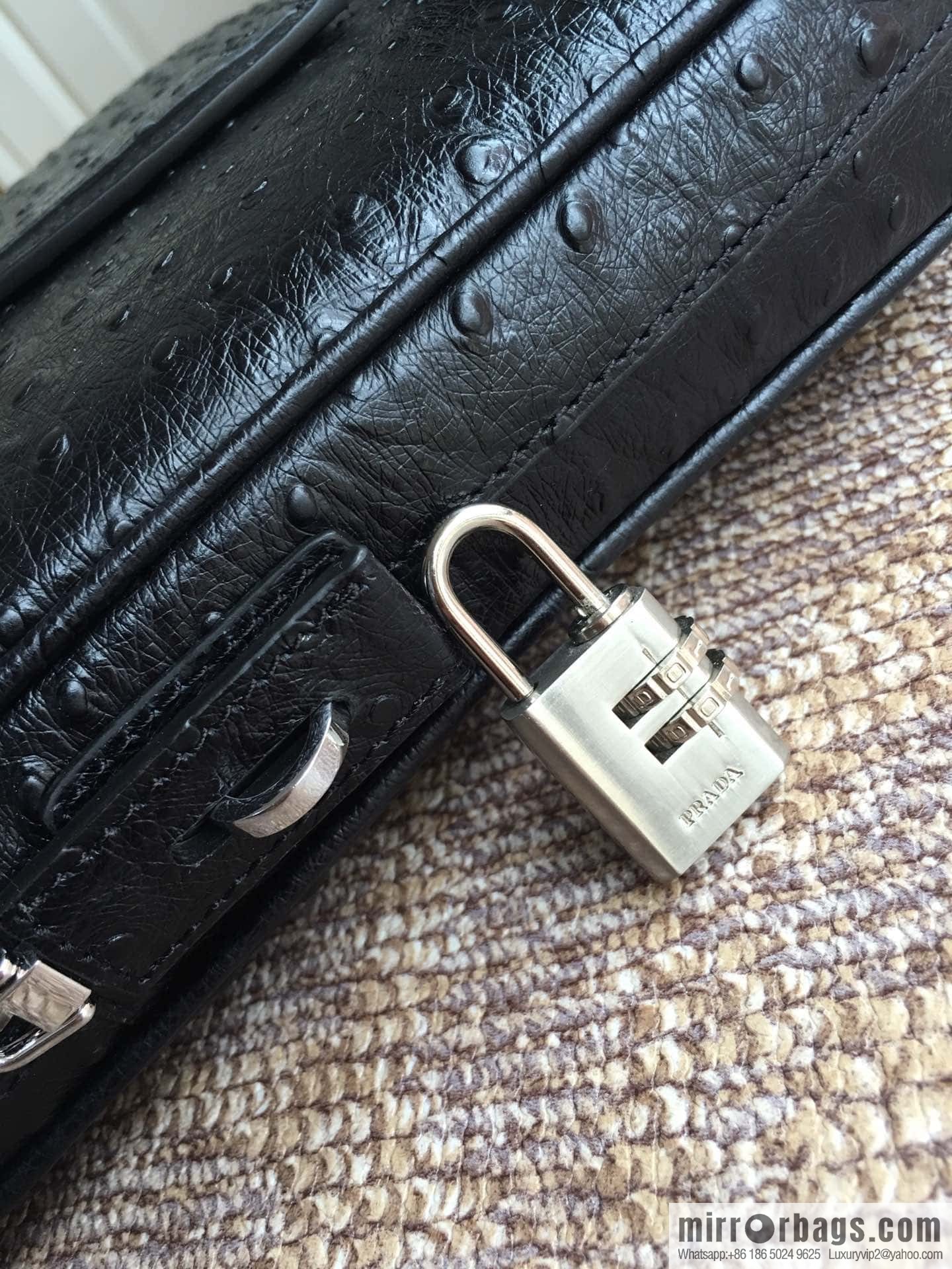 PRADA imported leather ostrich pattern briefcase 2VE368 black