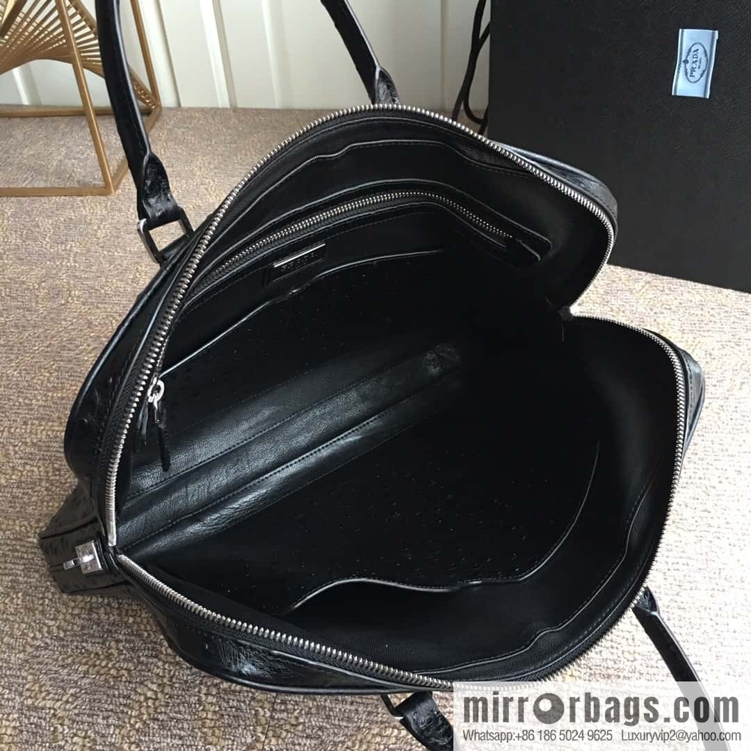 PRADA imported leather ostrich pattern briefcase 2VE368 black