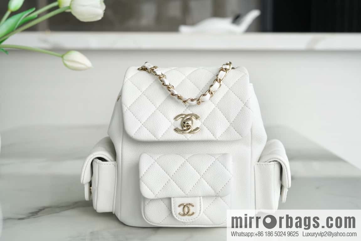 CHANEL 23K new, tank Dumas small shoulder backpack AS4399 white