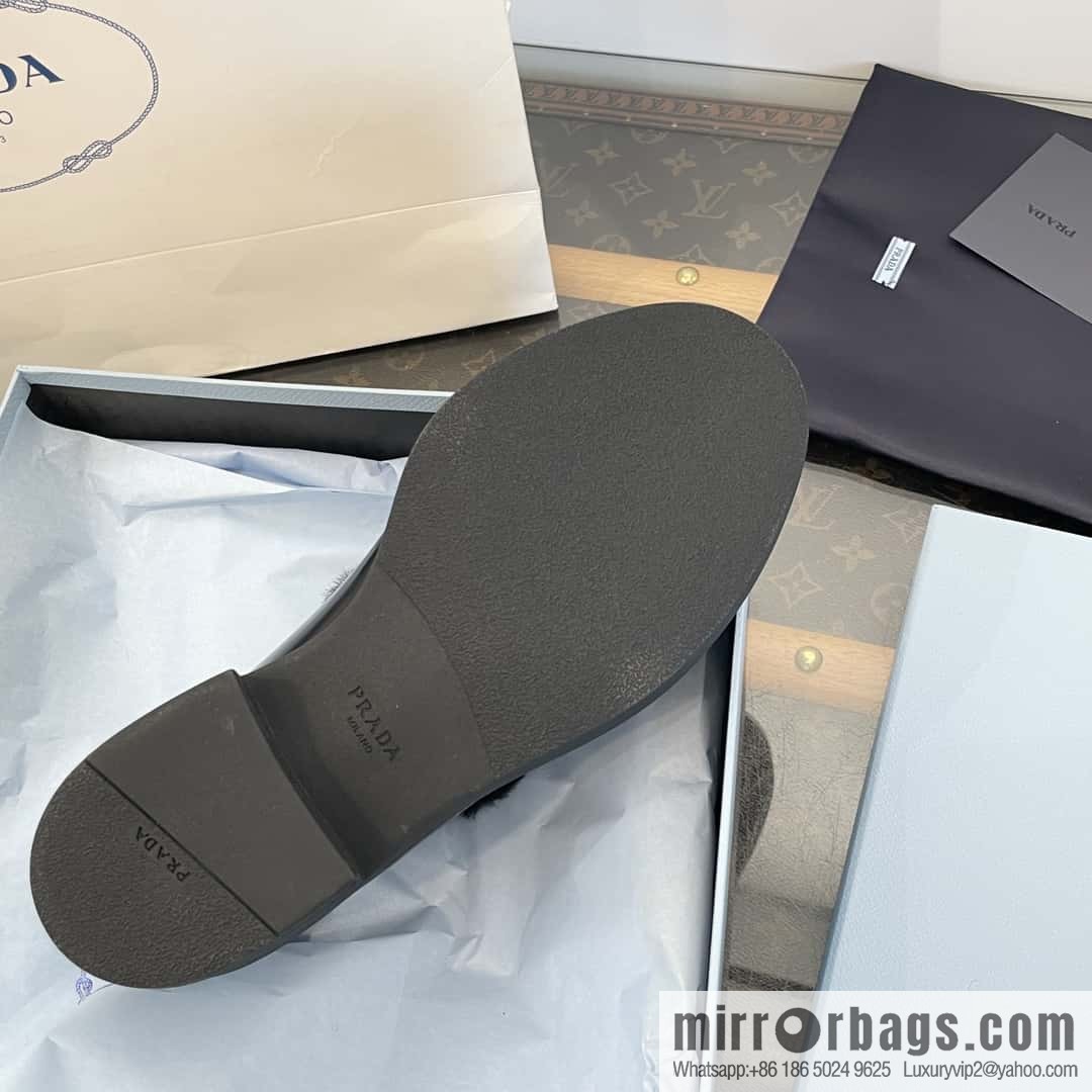 PRADA autumn and winter triangle standard wool and fleece platform loafers