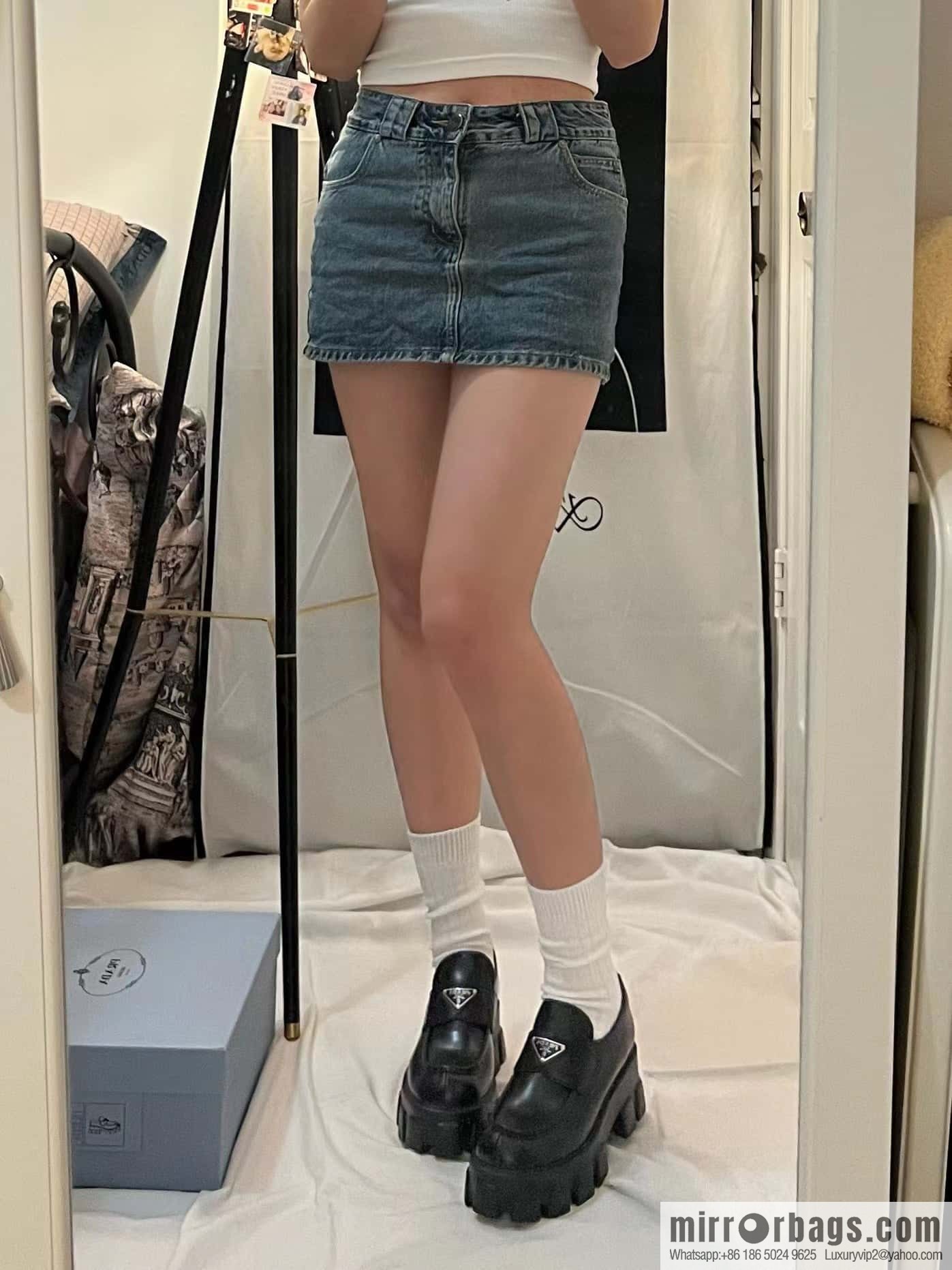 PRADA Prada, triangular label, serrated wheel muffin platform loafers 1D246M