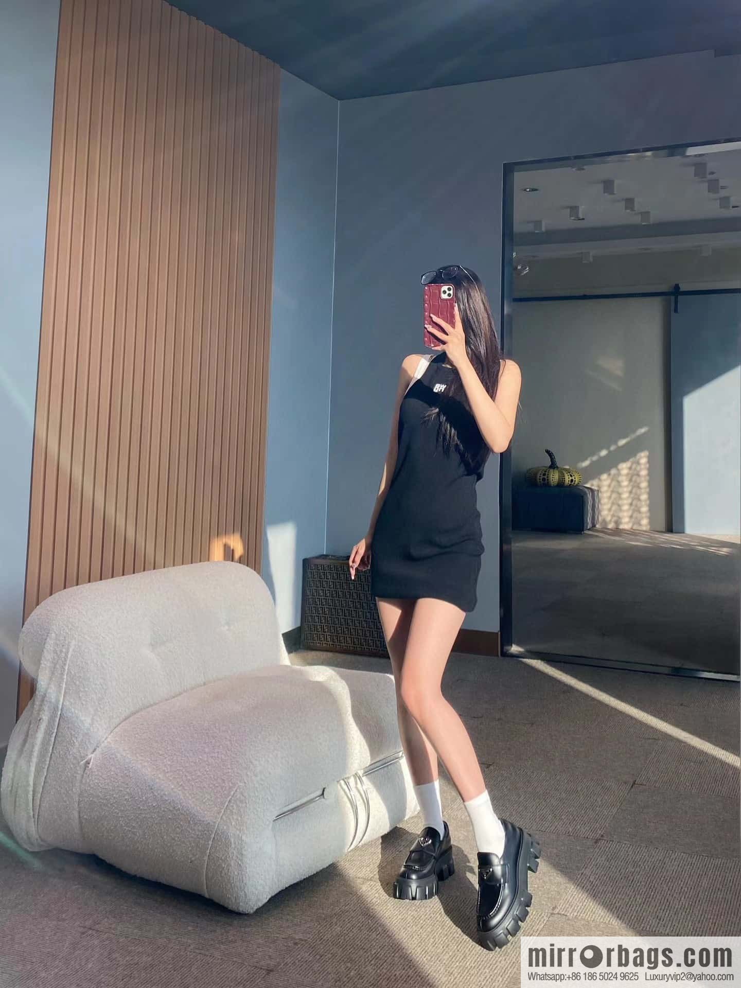 PRADA Prada, triangular label, serrated wheel muffin platform loafers 1D246M